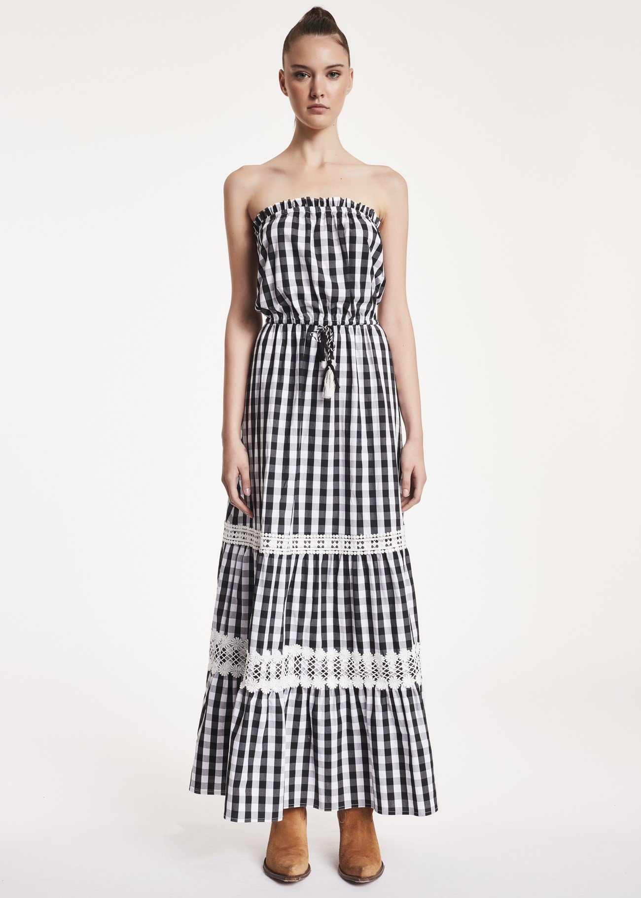 Abito lungo a quadretti vichy Denny Rose collezione estate 2019