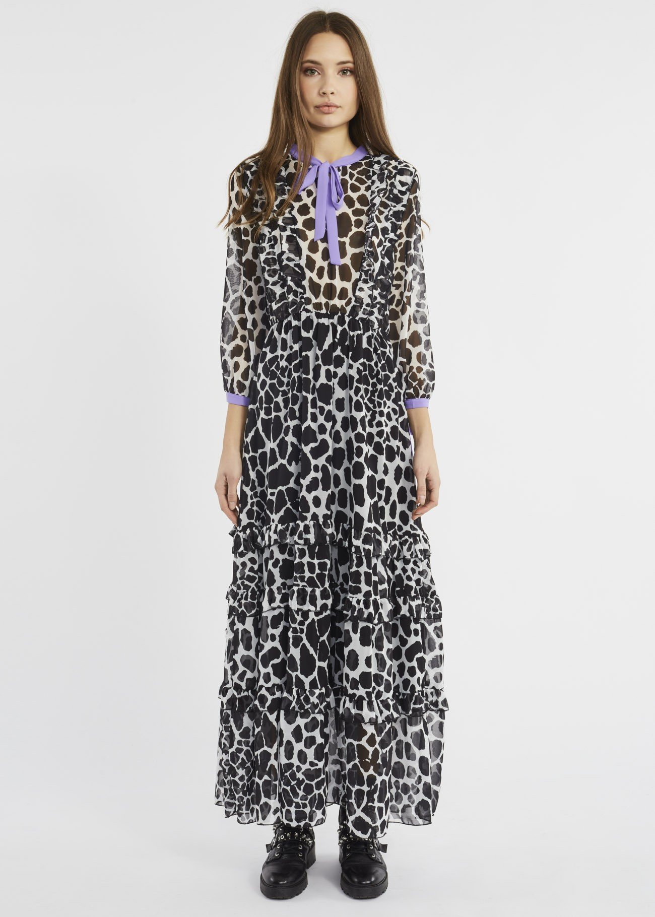 Abito lungo animalier Denny Rose collezione primavera estate 2019