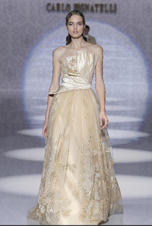 Vestito da sposa color oro Carlo Pignatelli 2020