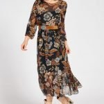 Vestito lungo rinascimento autunno 2019 stampa seventies prezzo 129 euro