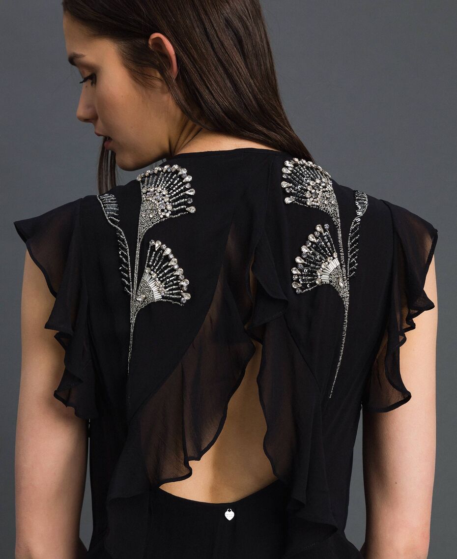 Abito lungo elegante nero da cerimonia Twinset con ricami inverno 2019 2020