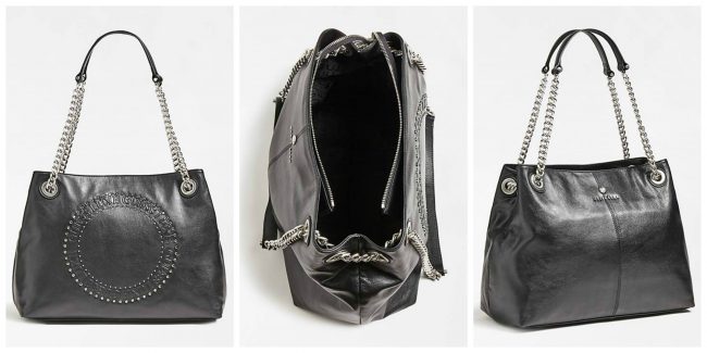 Borsa in pelle con borchie e strass Guess modello Solange nera inverno 2019 2020 Borsa in pelle con borchie e strass Guess modello Solange nera inverno 2019 2020