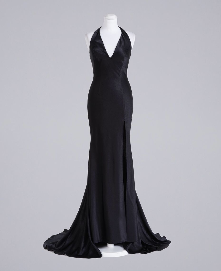 Elegante abito da sera a sirena in satin nero Twinset inverno 2020