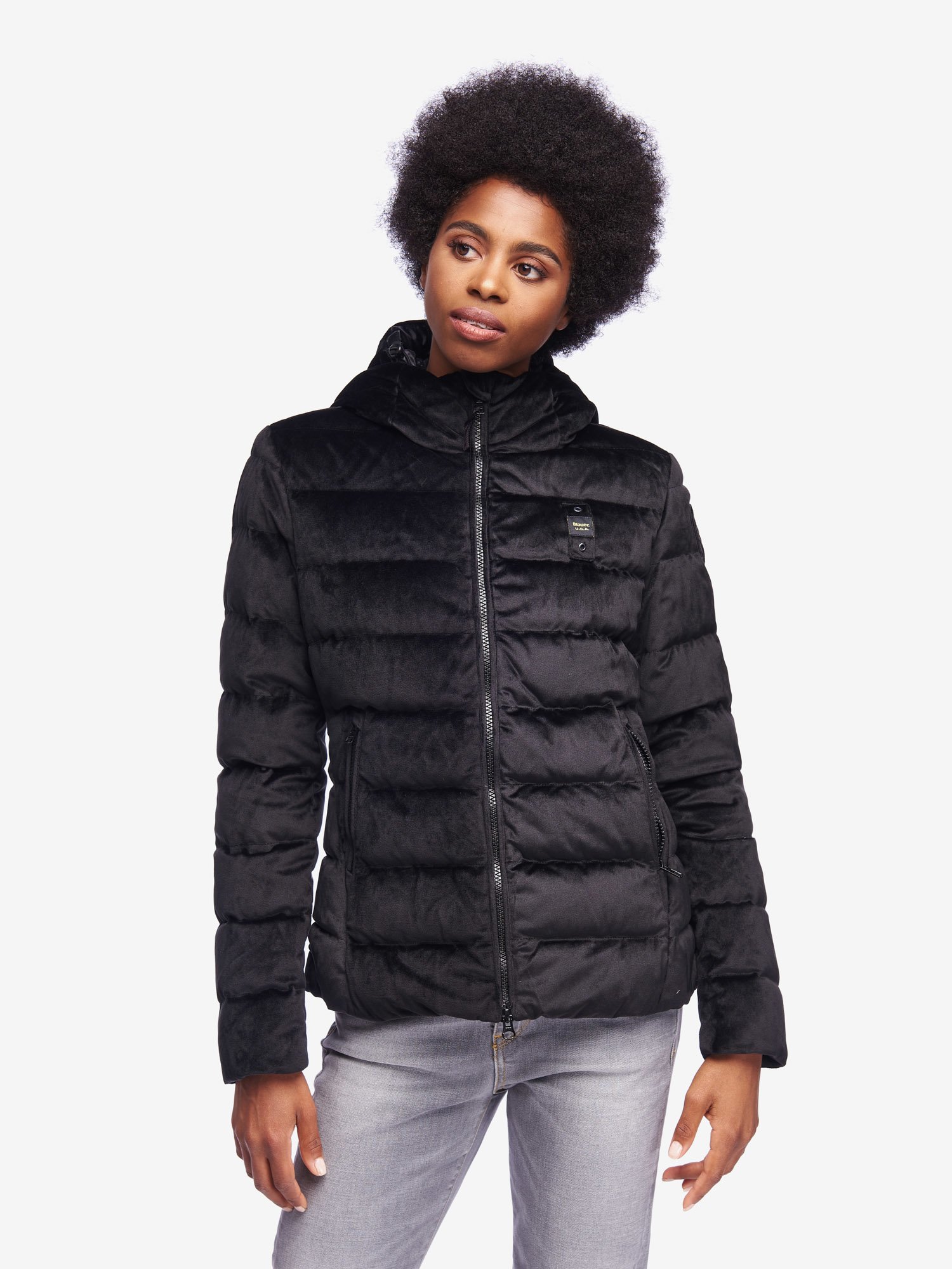 Pumino corto Blauer in velluto nero collezione inverno 2020 prezzo 313 euro