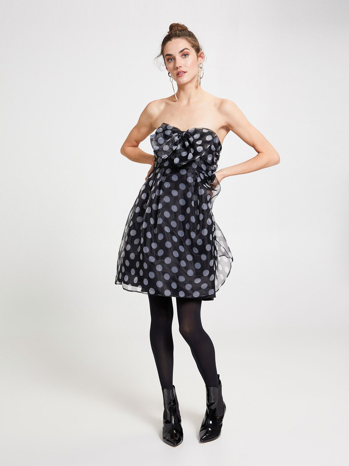 Abito bustier a pois con fiocco Motivi