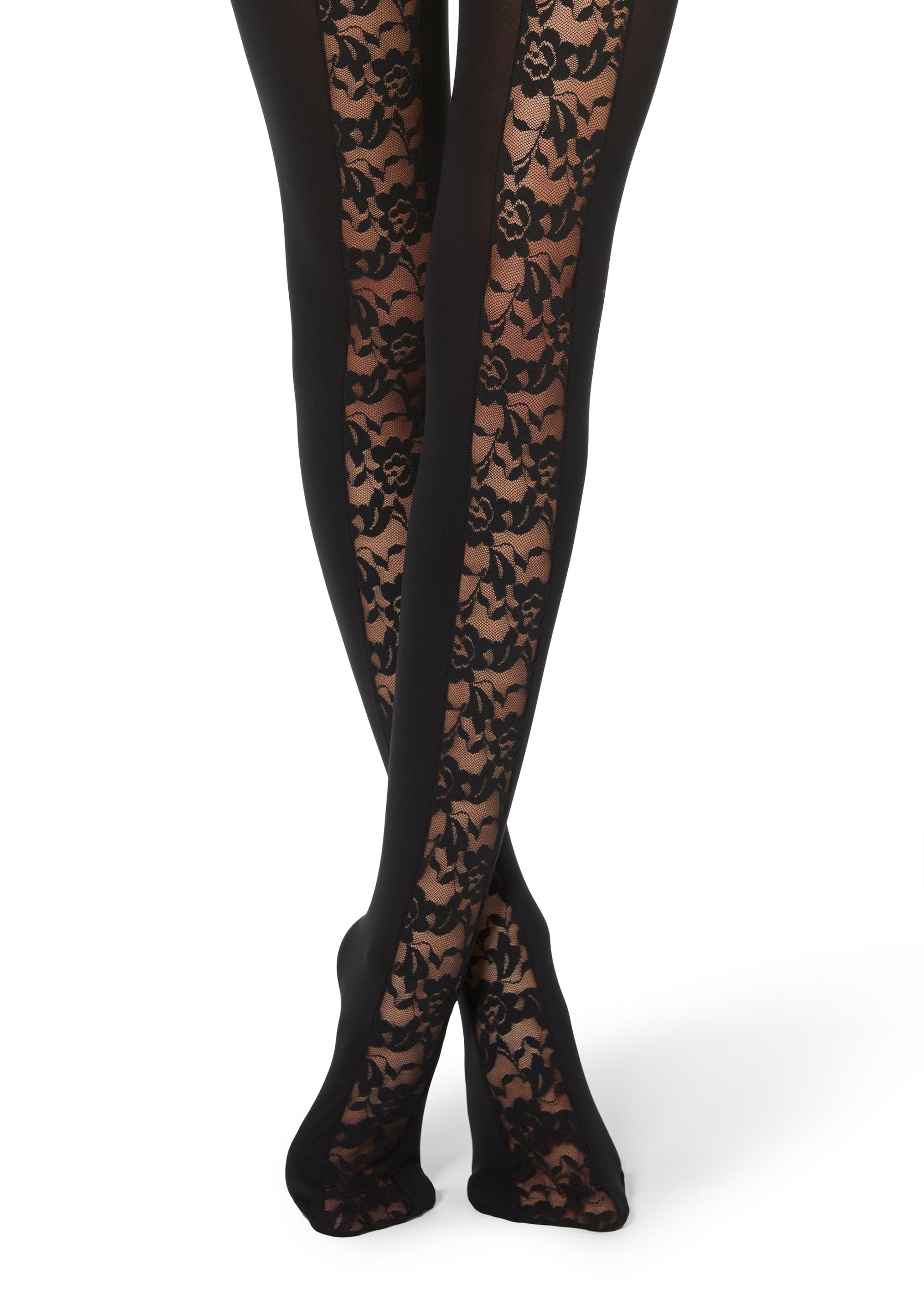 Calzedonia calze con pizzo nero catalogo inverno 2019 2020