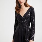 Tuta corta a maniche lunghe Motivi full paillettes inverno 2019 2020