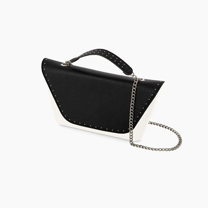 Pattina in ecopelle nera con manichetto e borchie borsa o bag sheen