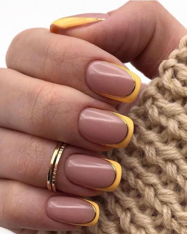Yellow and Gold French idea Nail art estate 2020