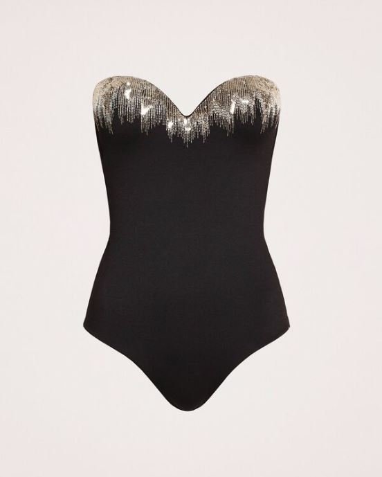 Costume intero nero a fascia con paillettes TWINSET 2020