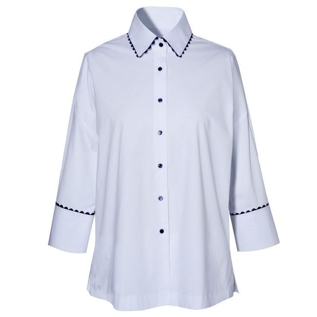 Camicia bianca con bottoni blu NaraCamicie Camicia bianca con bottoni blu NaraCamicie