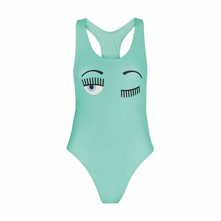 Costume intero Chiara Ferragni flirting verde stile olimpionico estate 2020