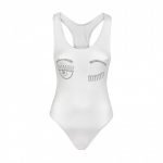 Costume intero bianco Chiara Ferragni con cristalli estate 2020