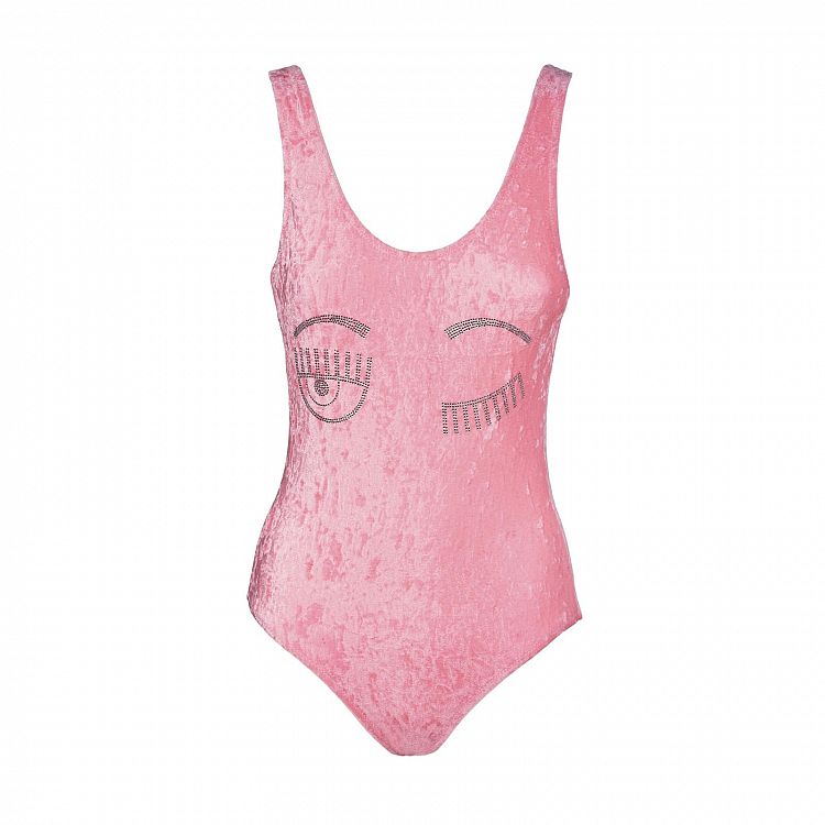 Nuovo costume intero Chiara Ferragni in ciniglia rosa con logo Flirting estate 2020