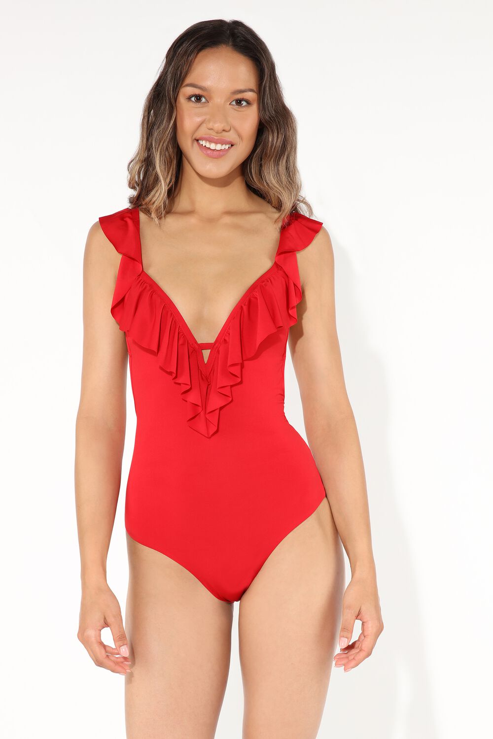 Tezenis costume intero rosso con volant estate 2020