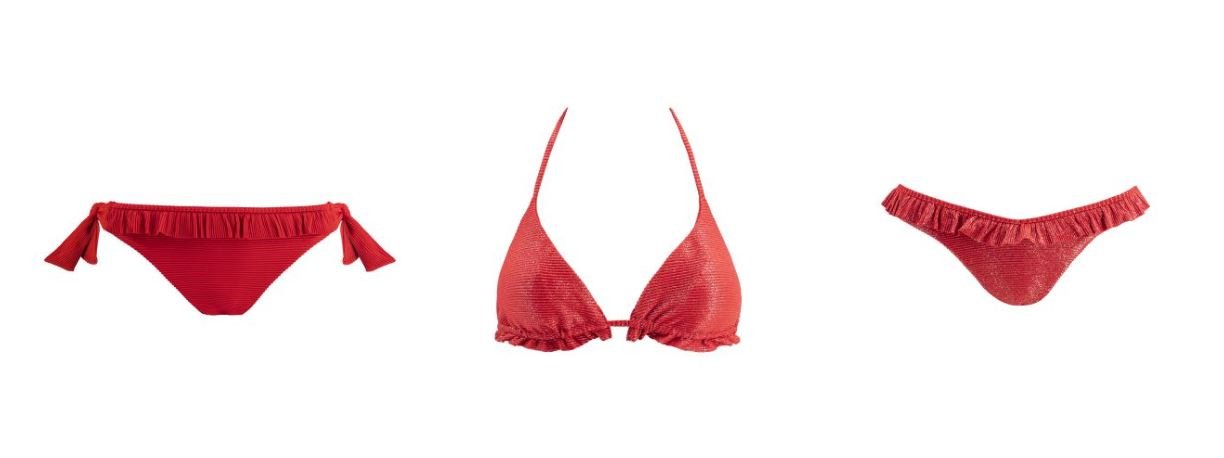 Bikini rossi con volant a costine Goldenpoint