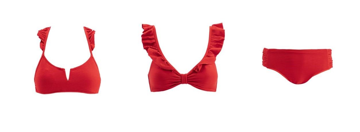 Costumi da bagno rossi a costine con volant Goldenpoint