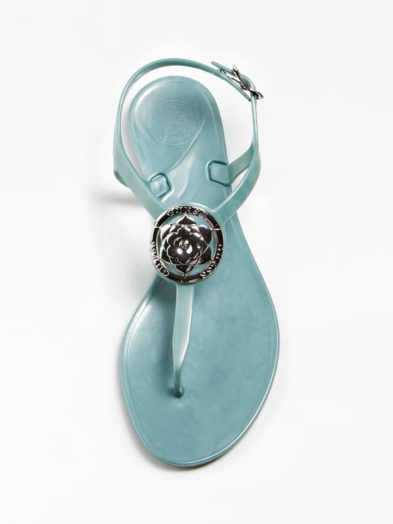 Sandali infradito Guess mod Jaxx in gomma estate 2020 colore turchese