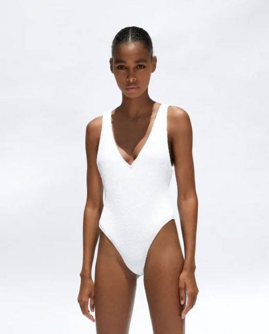 Costume intero bianco con scollo a V Zara in tessuto effetto stropicciato Costume intero bianco con scollo a V Zara in tessuto effetto stropicciato