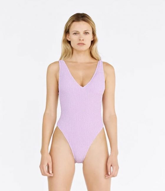 Costume intero rosa con scollo a V Zara in tessuto effetto stropicciato Costume intero rosa con scollo a V Zara in tessuto effetto stropicciato