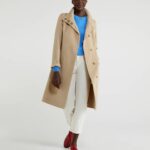 Cappotto grigio in panno di lana beige Benetton inverno 2020 2021