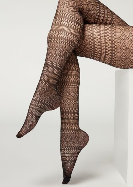 Collant A Rete Donna – 5 Colori: Nero, Rosso, Bronzo, Bianco, Beige – In Poliammide Ed Elastan