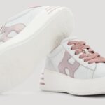 Nuove sneakers Hogan Rebel collezione estate 2021 bianche con dettagli rosa perlato