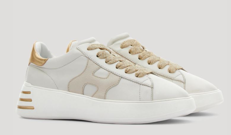 Nuove sneakers in pelle bianca e oro Hogan primavera 2021