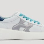 Sneakers bianche con lacci turchese Hogan Rebel collezione 2021
