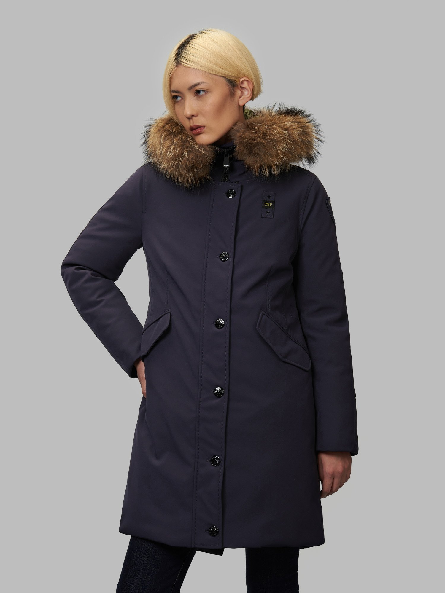 Parka con cappuccio con bordo in pelliccia