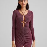 Vestito a maniche lunghe con drappeggio centrale