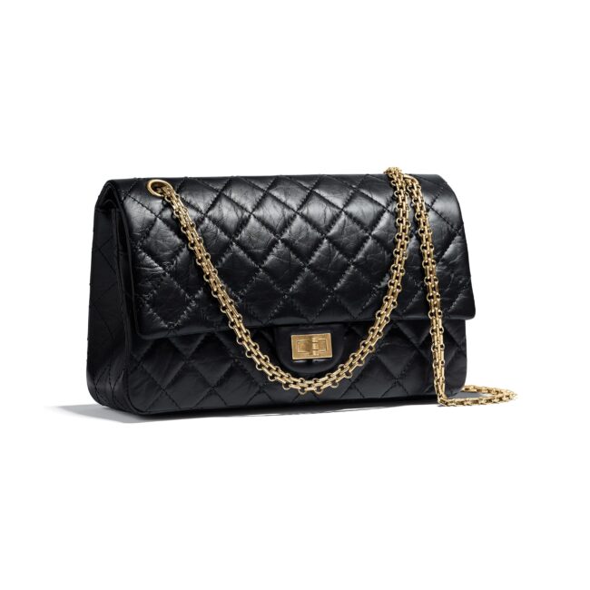 Borsa Chanel 2.55 grande in pelle nera invecchiata Borsa Chanel 2.55 grande in pelle nera invecchiata