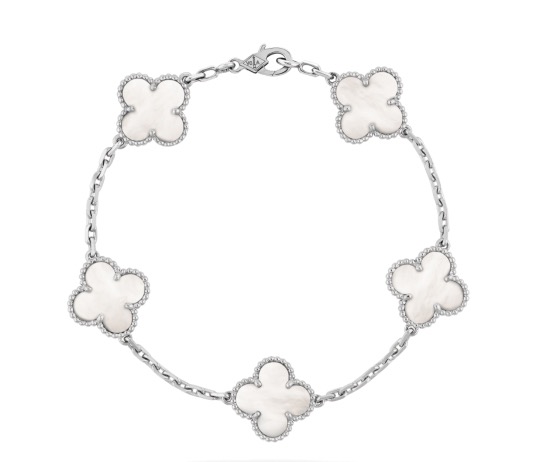 Bracciale a 5 quadrifogli Alhambra Van Cleef in madreperla bianca e oro bianco Bracciale a 5 quadrifogli Alhambra Van Cleef in madreperla bianca e oro bianco