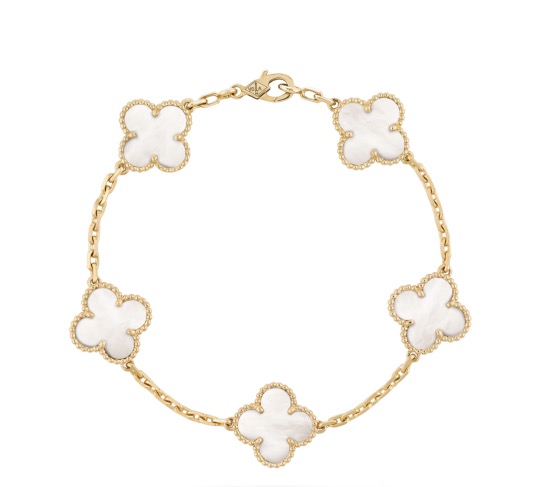 Bracciale a 5 quadrifogli Alhambra Van Cleef in madreperla bianca Bracciale a 5 quadrifogli Alhambra Van Cleef in madreperla bianca