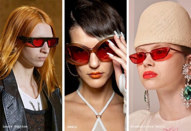 Occhiali da sole con le lenti rosse moda estate 2022