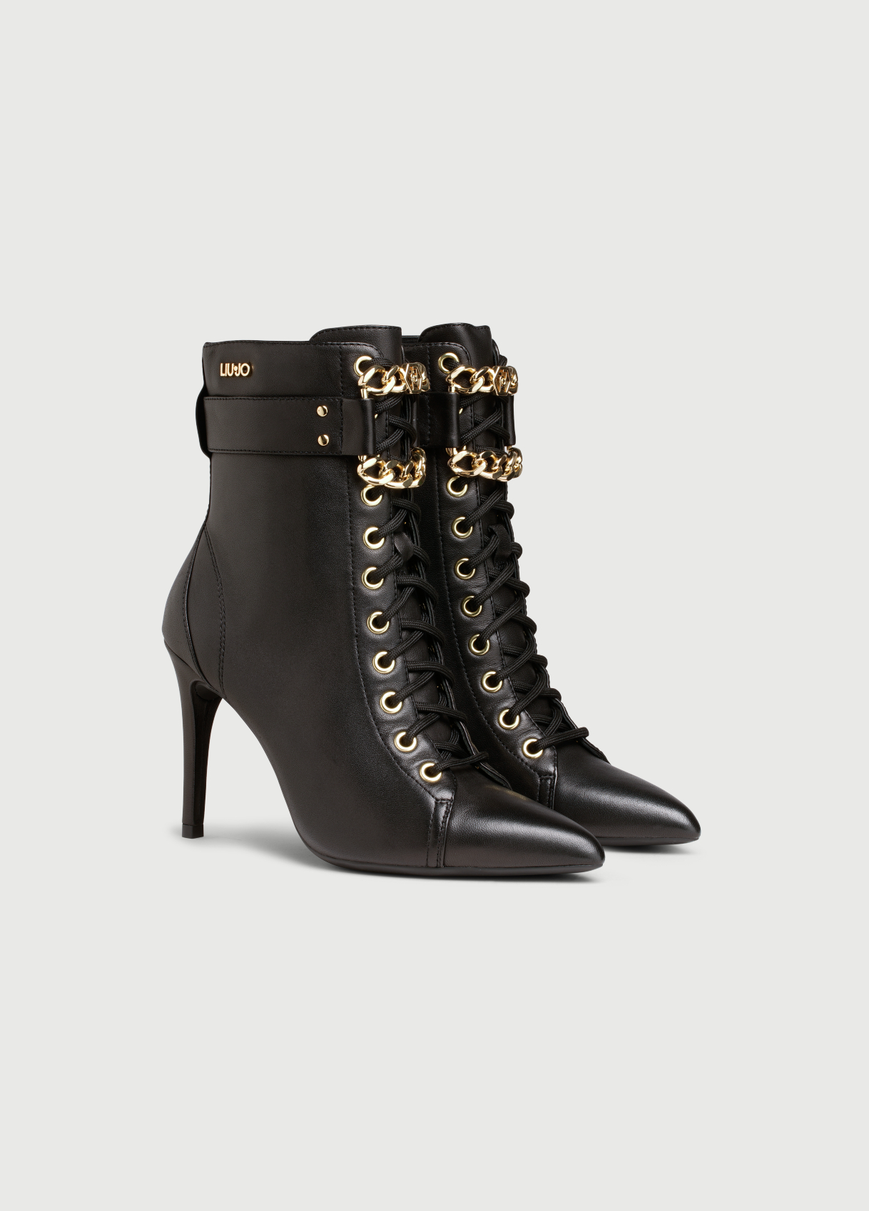 Stivaletti stringati in pelle nera con tacco alto Liu Jo