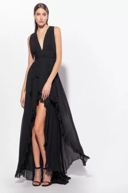 Elegante abito lungo nero da sera PINKO estate 2023 Elegante abito lungo nero da sera PINKO estate 2023