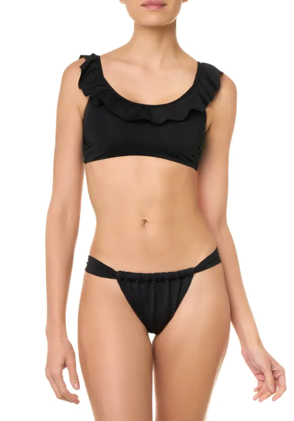 Costume da bagno nero con top a canotta e slip scorrevole estate 2023