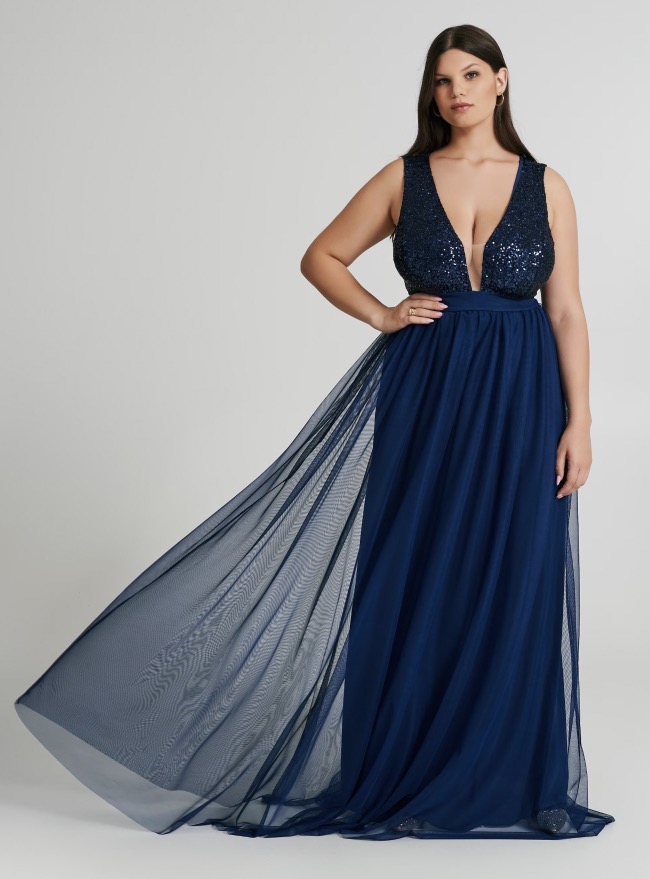 Abito da sera e da cerimonia in tulle blu notte Rinascimento nuova collezione invernale 2024