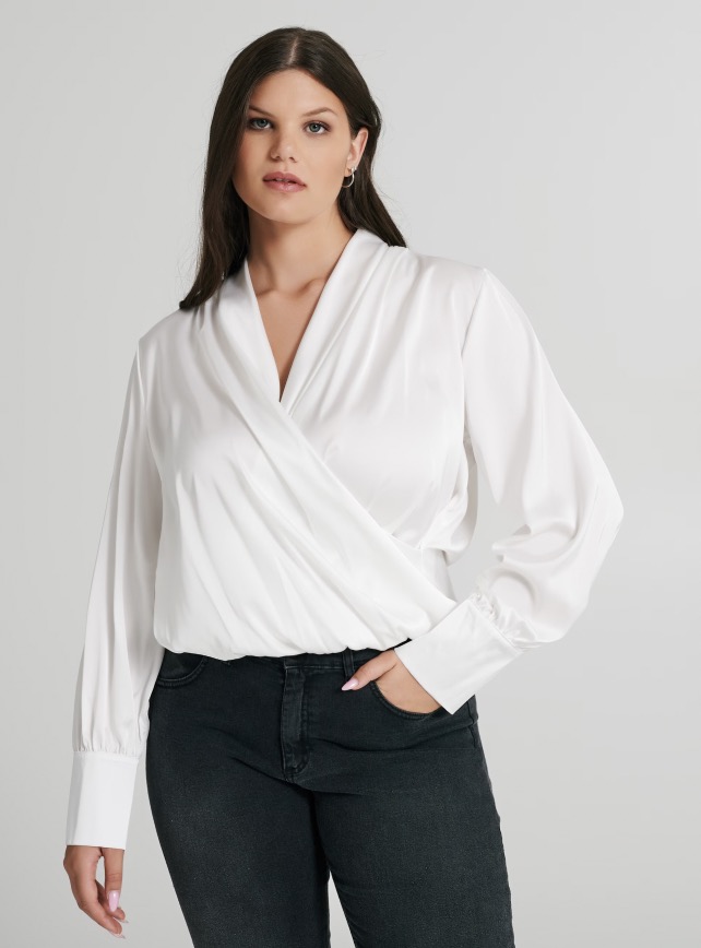 Blusa a maniche lunghe in raso bianco Rinascimento