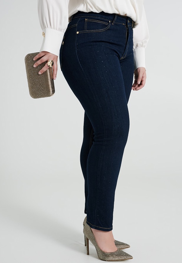 Jeans curvy con strass