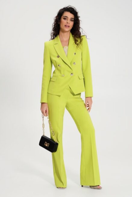 Tailleur Rinascimento giallo lime con pantaloni a zampa Tailleur Rinascimento giallo lime con pantaloni a zampa