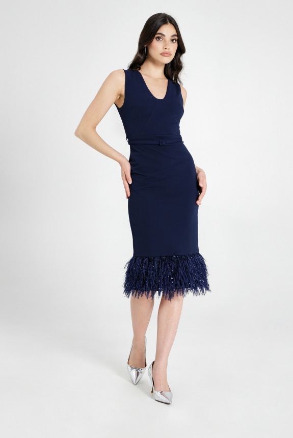 Tubino blu longuette con piume lurex Rinascimento Tubino blu longuette con piume lurex Rinascimento