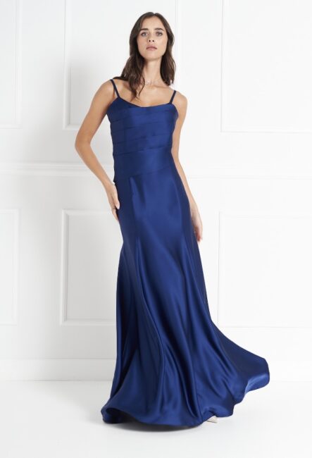 Rinascimento Abito da cerimonia in raso blu collezione autunno inverno 2024 2025 Rinascimento Abito da cerimonia in raso blu collezione autunno inverno 2024 2025