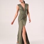 Abito lungo glitter verde militare Rinascimento