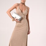 Abito lungo in jersey lurex colore champagne Rinascimento