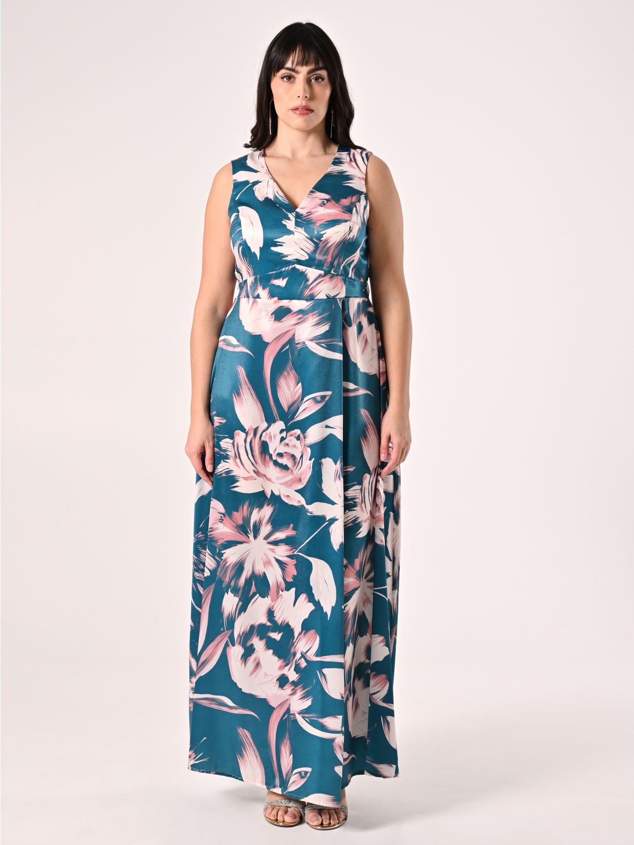 Abito lungo in raso con spacco Rinascimento curvy