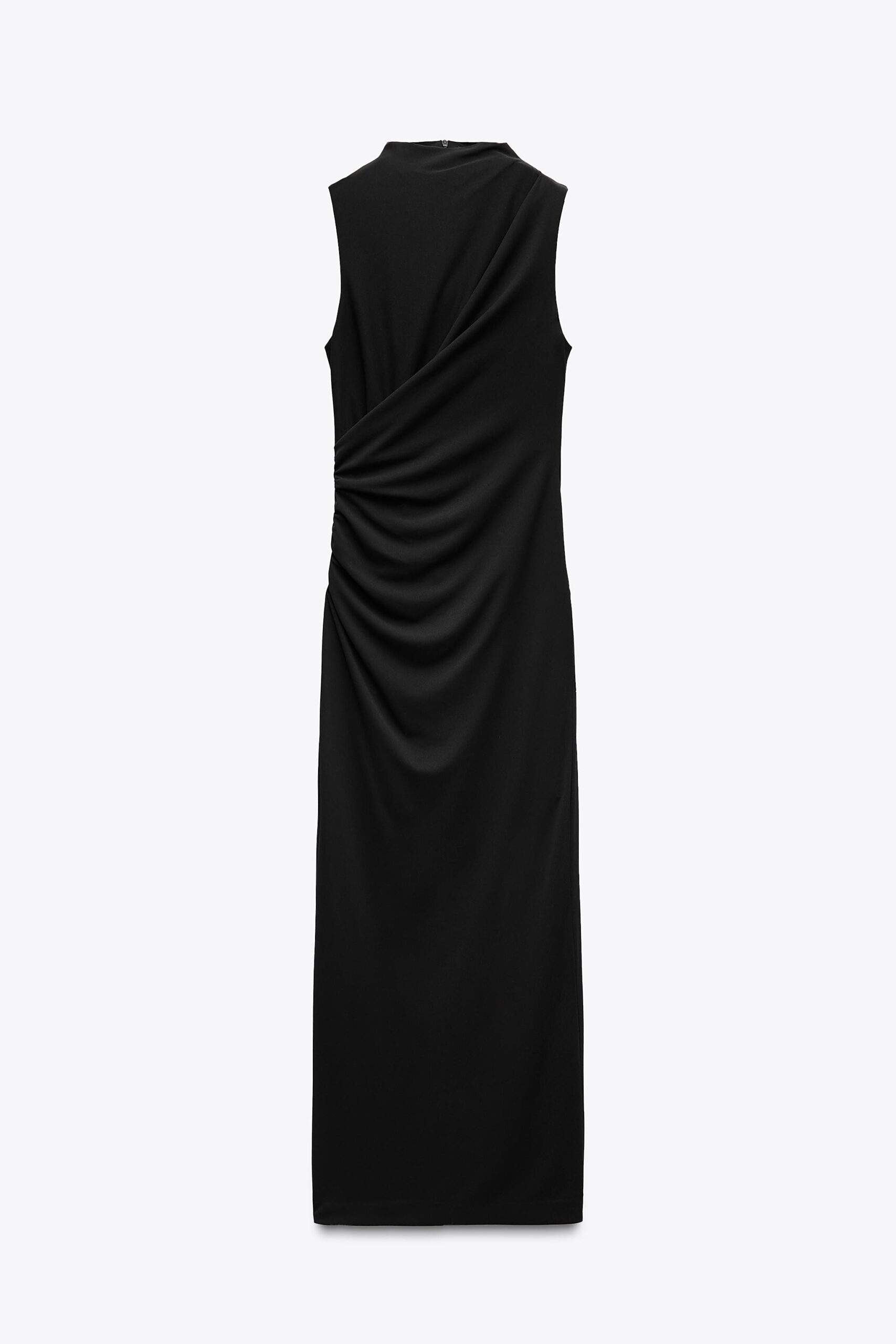 Abito tubino lungo drappeggiato nero