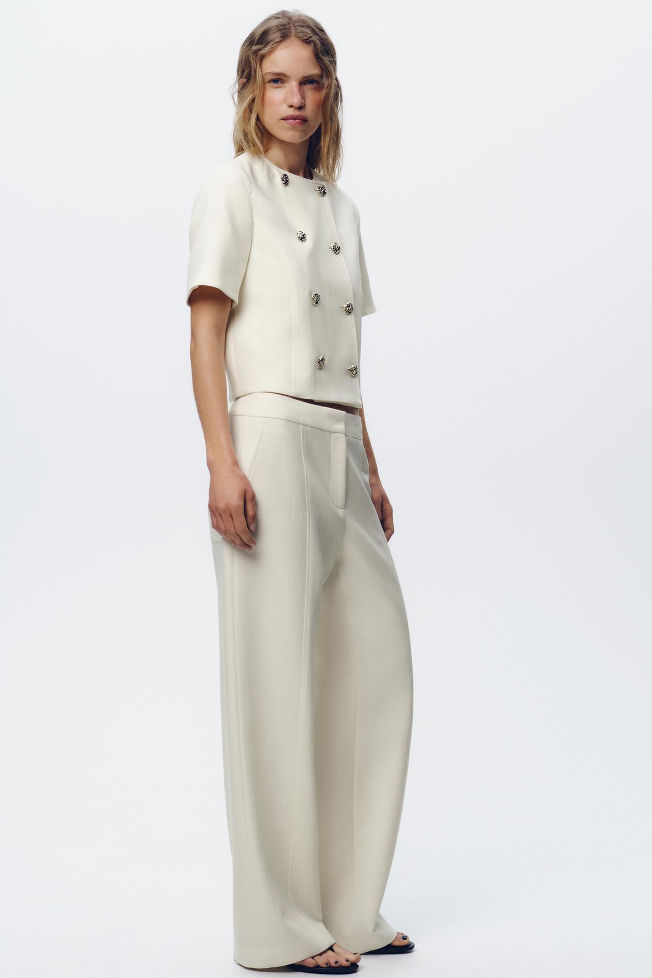 Completo donna giacca maniche corte e pantaloni palazzo