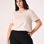 T shirt a maniche corte con strass